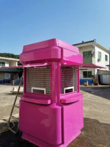 Pink Africell fiberglass kiosk branded point of sales