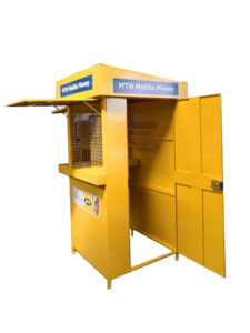 MTN mobile money service kiosk with door